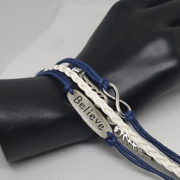 None Jewelry - Blue & White Braided ‘Believe’ Charm Bracelet | New in Packaging